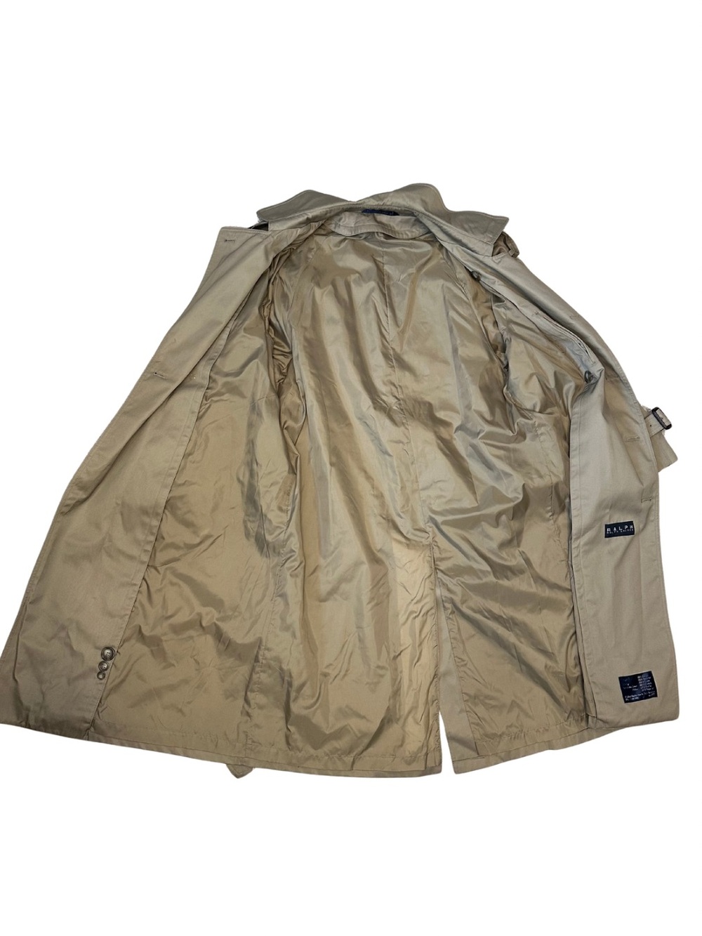 Ralph Lauren Mens 38S Khaki Double Breasted Trench Coat Belted Missing
Liner - Picture 10 of 14